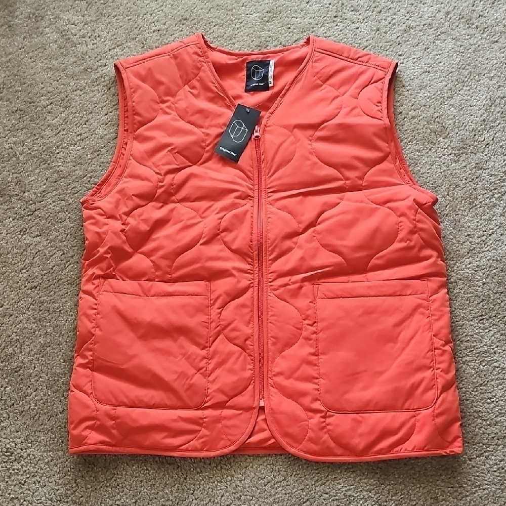 Men's Vest Orange Quilted Regular Fit Size XL